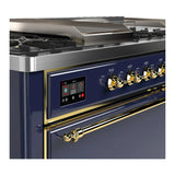 ILVE Majestic III 60-inch Dual Fuel Range with 5 Liquid Propane Burner, Griddle, French Top and Solid Door Electric Oven in Blue Grey with Brass Trim (UM60FSQNR3MBGLP)