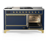 ILVE Majestic III 60-inch Dual Fuel Range with 5 Liquid Propane Burner, Griddle, French Top and Solid Door Electric Oven in Blue Grey with Brass Trim (UM60FSQNR3MBGLP)