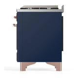 ILVE Majestic III 60-inch Dual Fuel Range with 7 Natural Gas Burner, Griddle, French Top and Solid Door Electric Oven in Midnight Blue with Copper Trim (UM60FSQNR3MBP)