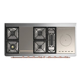 ILVE Majestic III 60-inch Dual Fuel Range with 7 Natural Gas Burner, Griddle, French Top and Solid Door Electric Oven in Midnight Blue with Copper Trim (UM60FSQNR3MBP)
