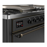 ILVE Majestic III 60-inch Dual Fuel Range with 5 Liquid Propane Burner, Griddle, French Top and Solid Door Electric Oven in Graphite Matte with Burnished Trim (UM60FSQNR3MGBLP)