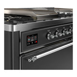 ILVE Majestic III 60-inch Dual Fuel Range with 7 Natural Gas Burner, Griddle, French Top and Solid Door Electric Oven in Graphite Matte with Chrome Trim (UM60FSQNR3MGC)