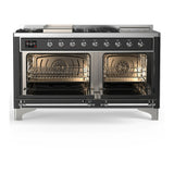 ILVE Majestic III 60-inch Dual Fuel Range with 7 Natural Gas Burner, Griddle, French Top and Solid Door Electric Oven in Graphite Matte with Chrome Trim (UM60FSQNR3MGC)