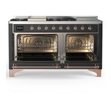 ILVE Majestic III 60-inch Dual Fuel Range with 5 Liquid Propane Burner, Griddle, French Top and Solid Door Electric Oven in Graphite Matte with Copper Trim (UM60FSQNR3MGPLP)