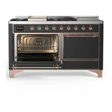 ILVE Majestic III 60-inch Dual Fuel Range with 5 Liquid Propane Burner, Griddle, French Top and Solid Door Electric Oven in Graphite Matte with Copper Trim (UM60FSQNR3MGPLP)