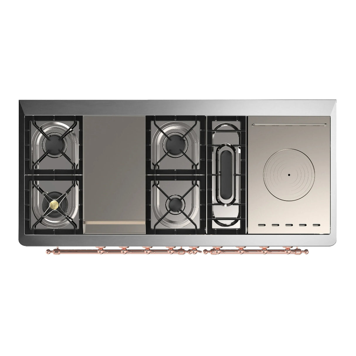 ILVE Majestic III 60-inch Dual Fuel Range with 5 Liquid Propane Burner, Griddle, French Top and Solid Door Electric Oven in Graphite Matte with Copper Trim (UM60FSQNR3MGPLP)