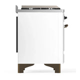 ILVE Majestic III 60-inch Dual Fuel Range with 7 Natural Gas Burner, Griddle, French Top and Solid Door Electric Oven in White with Burnished Trim (UM60FSQNR3WHB)