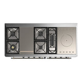 ILVE Majestic III 60-inch Dual Fuel Range with 7 Natural Gas Burner, Griddle, French Top and Solid Door Electric Oven in White with Burnished Trim (UM60FSQNR3WHB)