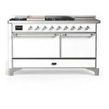 ILVE Majestic III 60-inch Dual Fuel Range with 7 Natural Gas Burner, Griddle, French Top and Solid Door Electric Oven in White with Chrome Trim (UM60FSQNR3WHC)