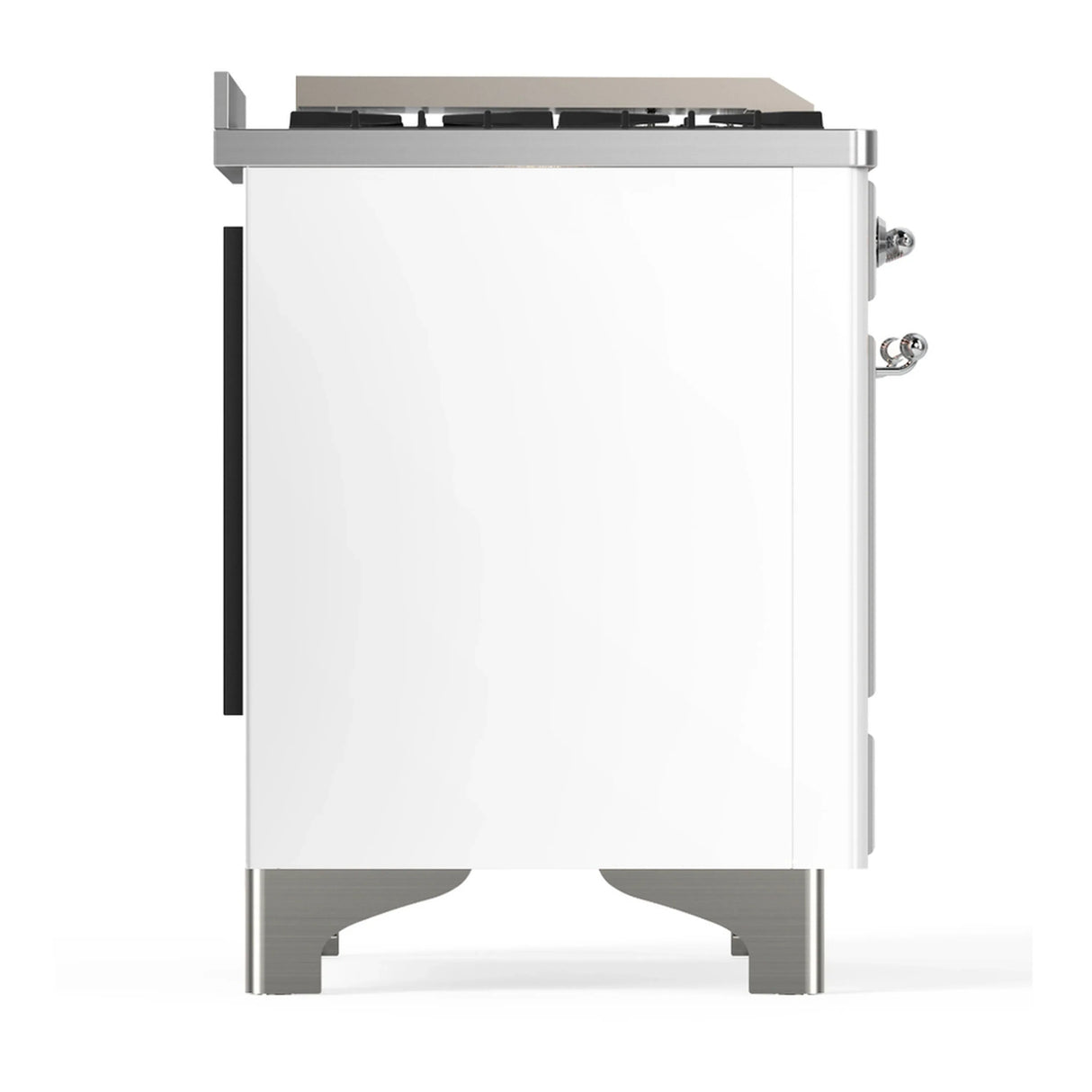ILVE Majestic III 60-inch Dual Fuel Range with 7 Natural Gas Burner, Griddle, French Top and Solid Door Electric Oven in White with Chrome Trim (UM60FSQNR3WHC)