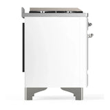 ILVE Majestic III 60-inch Dual Fuel Range with 7 Natural Gas Burner, Griddle, French Top and Solid Door Electric Oven in White with Chrome Trim (UM60FSQNR3WHC)