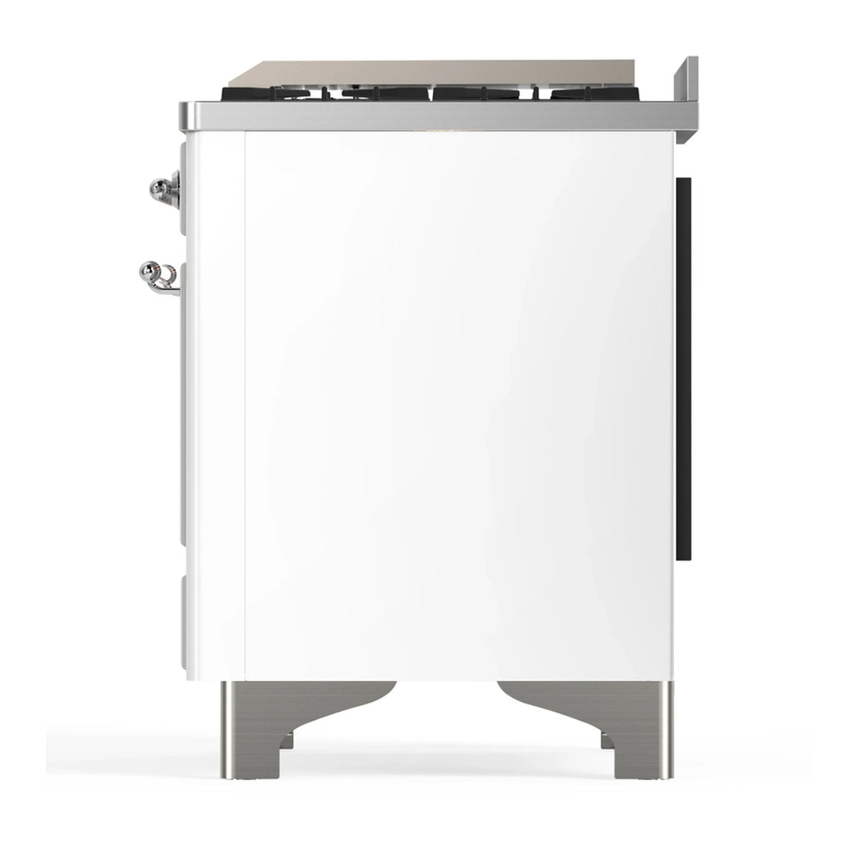 ILVE Majestic III 60-inch Dual Fuel Range with 7 Natural Gas Burner, Griddle, French Top and Solid Door Electric Oven in White with Chrome Trim (UM60FSQNR3WHC)