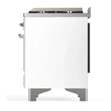 ILVE Majestic III 60-inch Dual Fuel Range with 7 Natural Gas Burner, Griddle, French Top and Solid Door Electric Oven in White with Chrome Trim (UM60FSQNR3WHC)