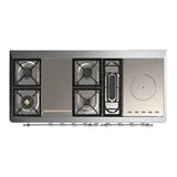 ILVE Majestic III 60-inch Dual Fuel Range with 7 Natural Gas Burner, Griddle, French Top and Solid Door Electric Oven in White with Chrome Trim (UM60FSQNR3WHC)