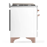 ILVE Majestic III 60-inch Dual Fuel Range with 5 Liquid Propane Burner, Griddle, French Top and Solid Door Electric Oven in White with Copper Trim (UM60FSQNR3WHPLP)
