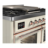 ILVE Majestic III 40-inch Dual Fuel Range with 6 Natural Gas Burner, Griddle and Triple Glass Door Electric Oven in Antique White with Copper Trim (UMD40FNR3AWP)