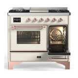 ILVE Majestic III 40-inch Dual Fuel Range with 6 Natural Gas Burner, Griddle and Triple Glass Door Electric Oven in Antique White with Copper Trim (UMD40FNR3AWP)