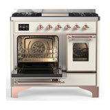 ILVE Majestic III 40-inch Dual Fuel Range with 6 Natural Gas Burner, Griddle and Triple Glass Door Electric Oven in Antique White with Copper Trim (UMD40FNR3AWP)