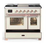 ILVE Majestic III 40-inch Dual Fuel Range with 6 Natural Gas Burner, Griddle and Triple Glass Door Electric Oven in Antique White with Copper Trim (UMD40FNR3AWP)