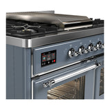 ILVE Majestic III 40-inch Dual Fuel Range with 6 Natural Gas Burner, Griddle and Triple Glass Door Electric Oven in Blue Grey with Chrome Trim (UMD40FNR3BGC)