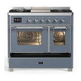 ILVE Majestic III 40-inch Dual Fuel Range with 6 Natural Gas Burner, Griddle and Triple Glass Door Electric Oven in Blue Grey with Chrome Trim (UMD40FNR3BGC)