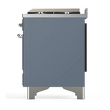 ILVE Majestic III 40-inch Dual Fuel Range with 6 Natural Gas Burner, Griddle and Triple Glass Door Electric Oven in Blue Grey with Chrome Trim (UMD40FNR3BGC)