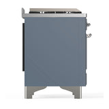 ILVE Majestic III 40-inch Dual Fuel Range with 6 Natural Gas Burner, Griddle and Triple Glass Door Electric Oven in Blue Grey with Chrome Trim (UMD40FNR3BGC)