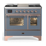 ILVE Majestic III 40-inch Dual Fuel Range with 5 Liquid Propane Burner, Griddle and Triple Glass Door Electric Oven in Blue Grey with Copper Trim (UMD40FNR3BGPLP)