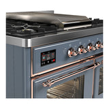 ILVE Majestic III 40-inch Dual Fuel Range with 5 Liquid Propane Burner, Griddle and Triple Glass Door Electric Oven in Blue Grey with Copper Trim (UMD40FNR3BGPLP)