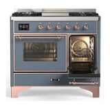 ILVE Majestic III 40-inch Dual Fuel Range with 5 Liquid Propane Burner, Griddle and Triple Glass Door Electric Oven in Blue Grey with Copper Trim (UMD40FNR3BGPLP)