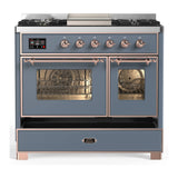 ILVE Majestic III 40-inch Dual Fuel Range with 5 Liquid Propane Burner, Griddle and Triple Glass Door Electric Oven in Blue Grey with Copper Trim (UMD40FNR3BGPLP)