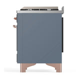 ILVE Majestic III 40-inch Dual Fuel Range with 5 Liquid Propane Burner, Griddle and Triple Glass Door Electric Oven in Blue Grey with Copper Trim (UMD40FNR3BGPLP)