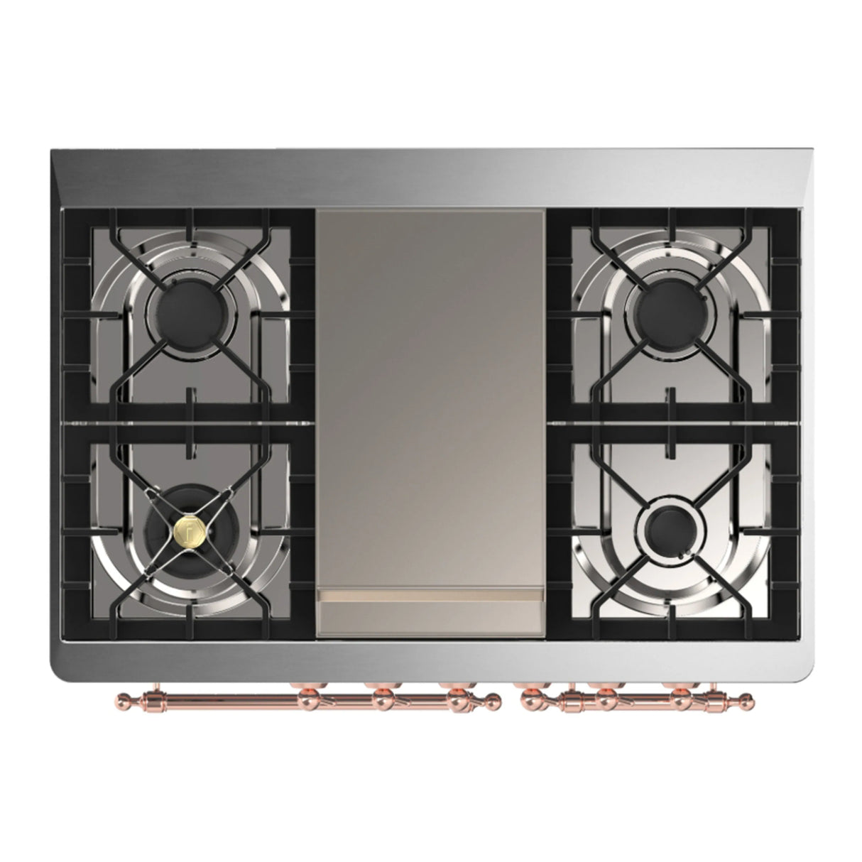 ILVE Majestic III 40-inch Dual Fuel Range with 5 Liquid Propane Burner, Griddle and Triple Glass Door Electric Oven in Blue Grey with Copper Trim (UMD40FNR3BGPLP)