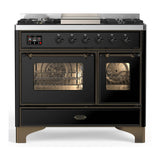 ILVE Majestic III 40-inch Dual Fuel Range with 5 Liquid Propane Burner, Griddle and Triple Glass Door Electric Oven in Glossy Black with Burnished Trim (UMD40FNR3BKBLP)