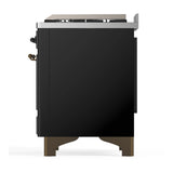 ILVE Majestic III 40-inch Dual Fuel Range with 5 Liquid Propane Burner, Griddle and Triple Glass Door Electric Oven in Glossy Black with Burnished Trim (UMD40FNR3BKBLP)