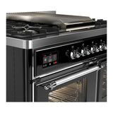 ILVE Majestic III 40-inch Dual Fuel Range with 5 Liquid Propane Burner, Griddle and Triple Glass Door Electric Oven in Glossy Black with Chrome Trim (UMD40FNR3BKCLP)