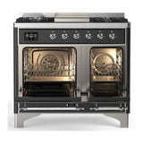 ILVE Majestic III 40-inch Dual Fuel Range with 5 Liquid Propane Burner, Griddle and Triple Glass Door Electric Oven in Glossy Black with Chrome Trim (UMD40FNR3BKCLP)