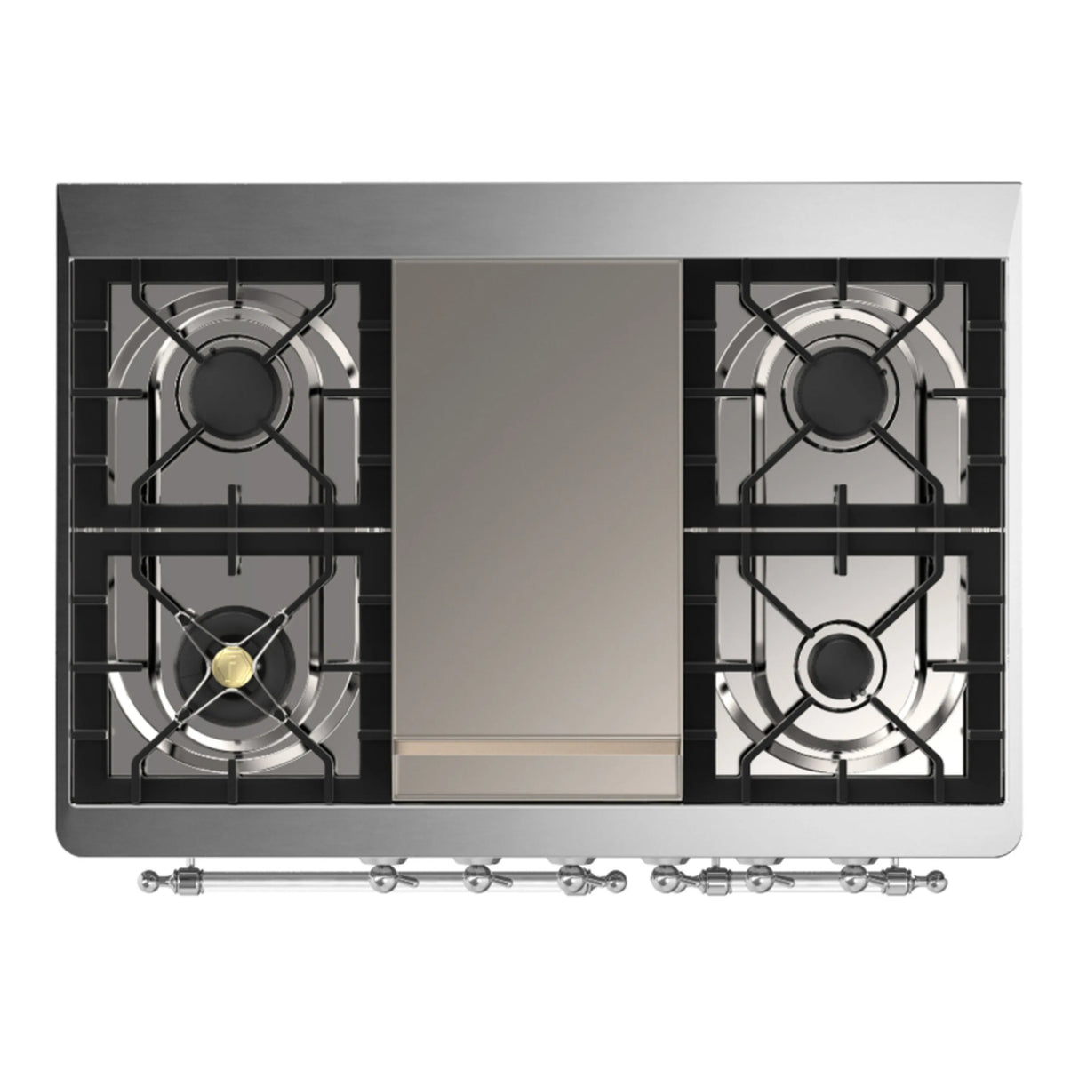 ILVE Majestic III 40-inch Dual Fuel Range with 5 Liquid Propane Burner, Griddle and Triple Glass Door Electric Oven in Glossy Black with Chrome Trim (UMD40FNR3BKCLP)