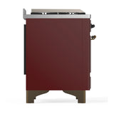 ILVE Majestic III 40-inch Dual Fuel Range with 6 Natural Gas Burner, Griddle and Triple Glass Door Electric Oven in Burgundy with Burnished Trim (UMD40FNR3BUB)