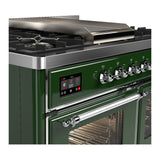 ILVE Majestic III 40-inch Dual Fuel Range with 6 Natural Gas Burner, Griddle and Triple Glass Door Electric Oven in Emerald Green with Chrome Trim (UMD40FNR3EGC)