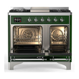 ILVE Majestic III 40-inch Dual Fuel Range with 6 Natural Gas Burner, Griddle and Triple Glass Door Electric Oven in Emerald Green with Chrome Trim (UMD40FNR3EGC)