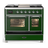 ILVE Majestic III 40-inch Dual Fuel Range with 6 Natural Gas Burner, Griddle and Triple Glass Door Electric Oven in Emerald Green with Chrome Trim (UMD40FNR3EGC)