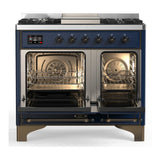 ILVE Majestic III 40-inch Dual Fuel Range with 6 Natural Gas Burner, Griddle and Triple Glass Door Electric Oven in Midnight Blue with Burnished Trim (UMD40FNR3MBB)