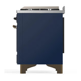 ILVE Majestic III 40-inch Dual Fuel Range with 6 Natural Gas Burner, Griddle and Triple Glass Door Electric Oven in Midnight Blue with Burnished Trim (UMD40FNR3MBB)