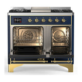 ILVE Majestic III 40-inch Dual Fuel Range with 6 Natural Gas Burner, Griddle and Triple Glass Door Electric Oven in Blue Grey with Brass Trim (UMD40FNR3MBG)