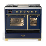 ILVE Majestic III 40-inch Dual Fuel Range with 6 Natural Gas Burner, Griddle and Triple Glass Door Electric Oven in Blue Grey with Brass Trim (UMD40FNR3MBG)
