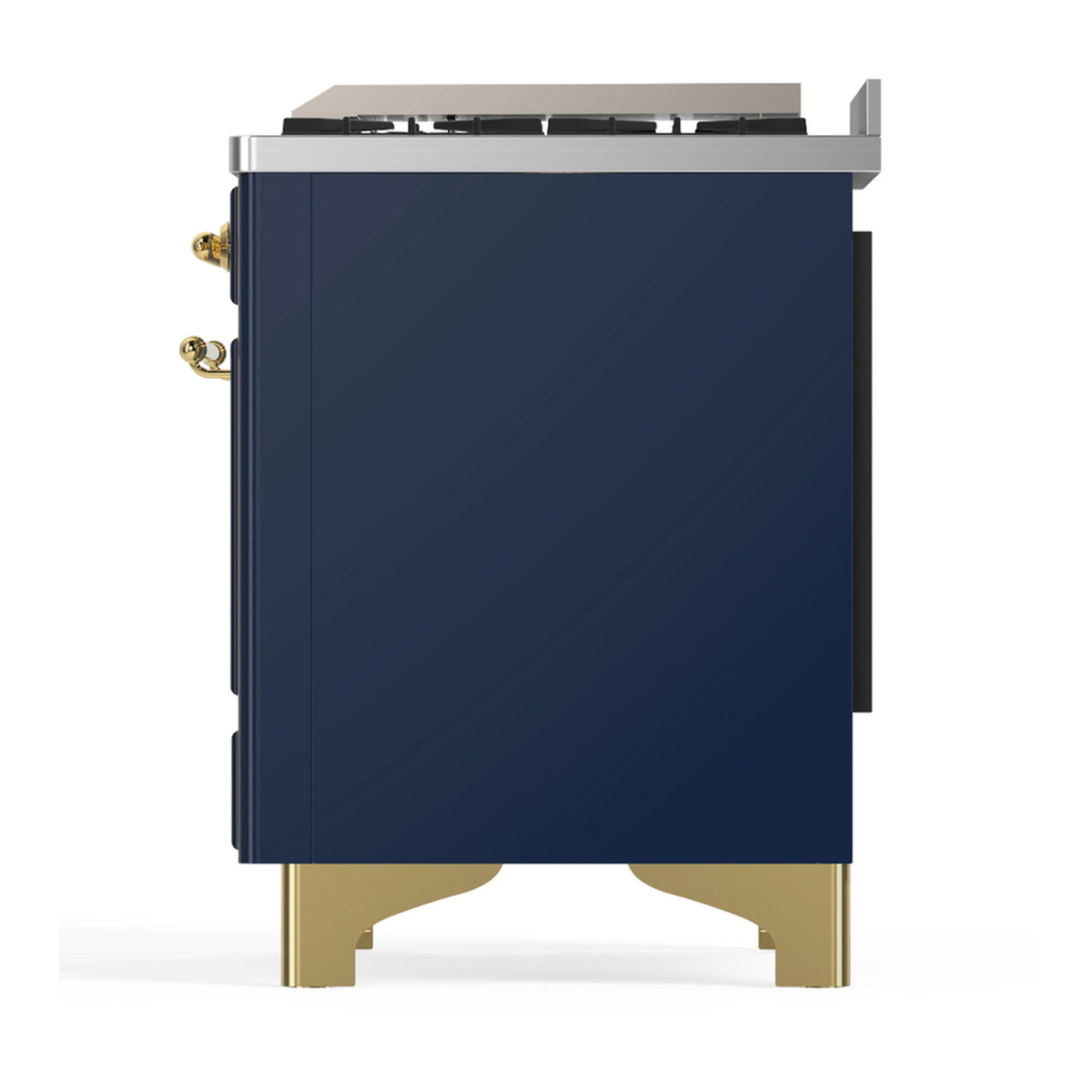 ILVE Majestic III 40-inch Dual Fuel Range with 6 Natural Gas Burner, Griddle and Triple Glass Door Electric Oven in Blue Grey with Brass Trim (UMD40FNR3MBG)