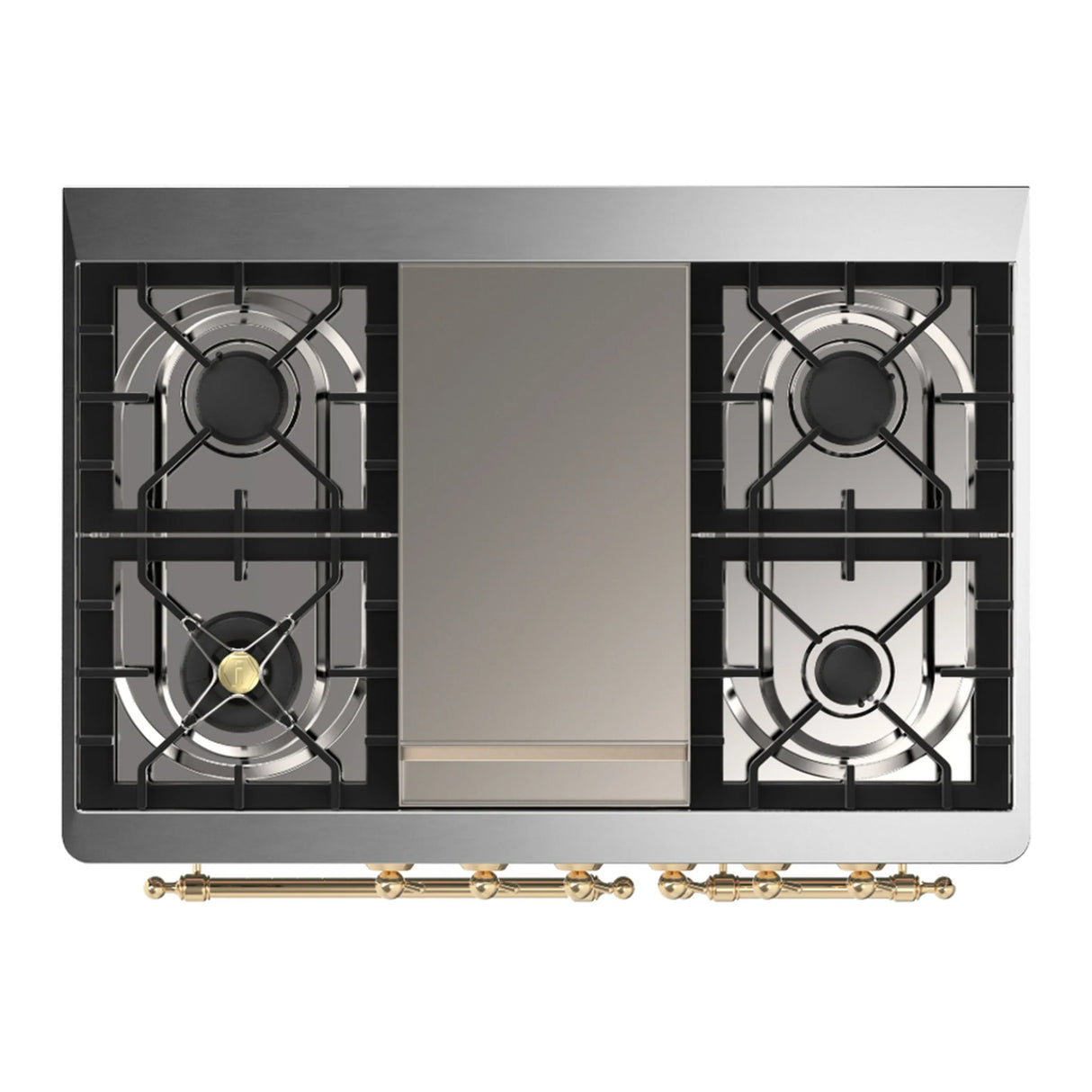 ILVE Majestic III 40-inch Dual Fuel Range with 6 Natural Gas Burner, Griddle and Triple Glass Door Electric Oven in Blue Grey with Brass Trim (UMD40FNR3MBG)