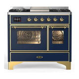 ILVE Majestic III 40-inch Dual Fuel Range with 6 Natural Gas Burner, Griddle and Triple Glass Door Electric Oven in Blue Grey with Brass Trim (UMD40FNR3MBG)