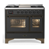 ILVE Majestic III 40-inch Dual Fuel Range with 5 Liquid Propane Burner, Griddle and Triple Glass Door Electric Oven in Graphite Matte with Burnished Trim (UMD40FNR3MGBLP)
